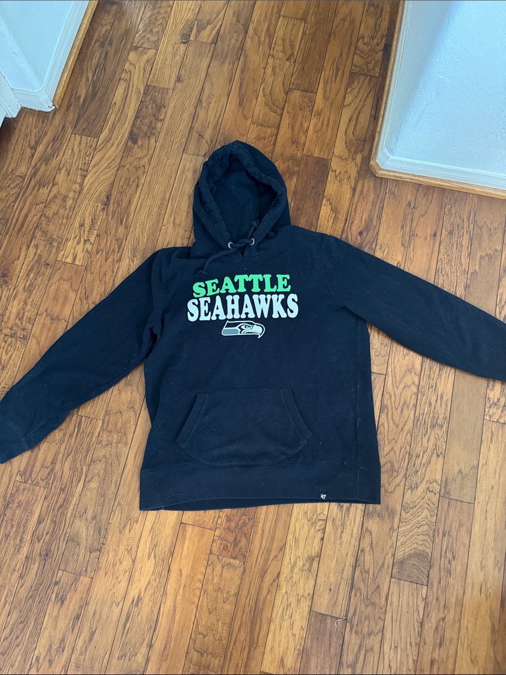 47 Brand Seattle Seahawks Black Hoodie with Green and White Logo